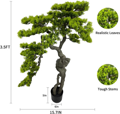 3.5ft（43in） Artificial Bonsai Tree Juniper Faux Plants Indoor Big Fake Plants Decor with Ceramic
