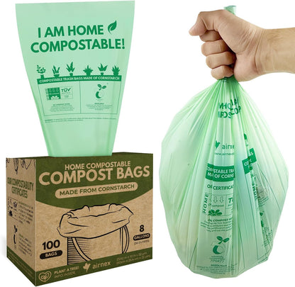 Compost Bags for Countertop Bin -Compostable Trash Bags made of Cornstarch - Leakproof & Tear
