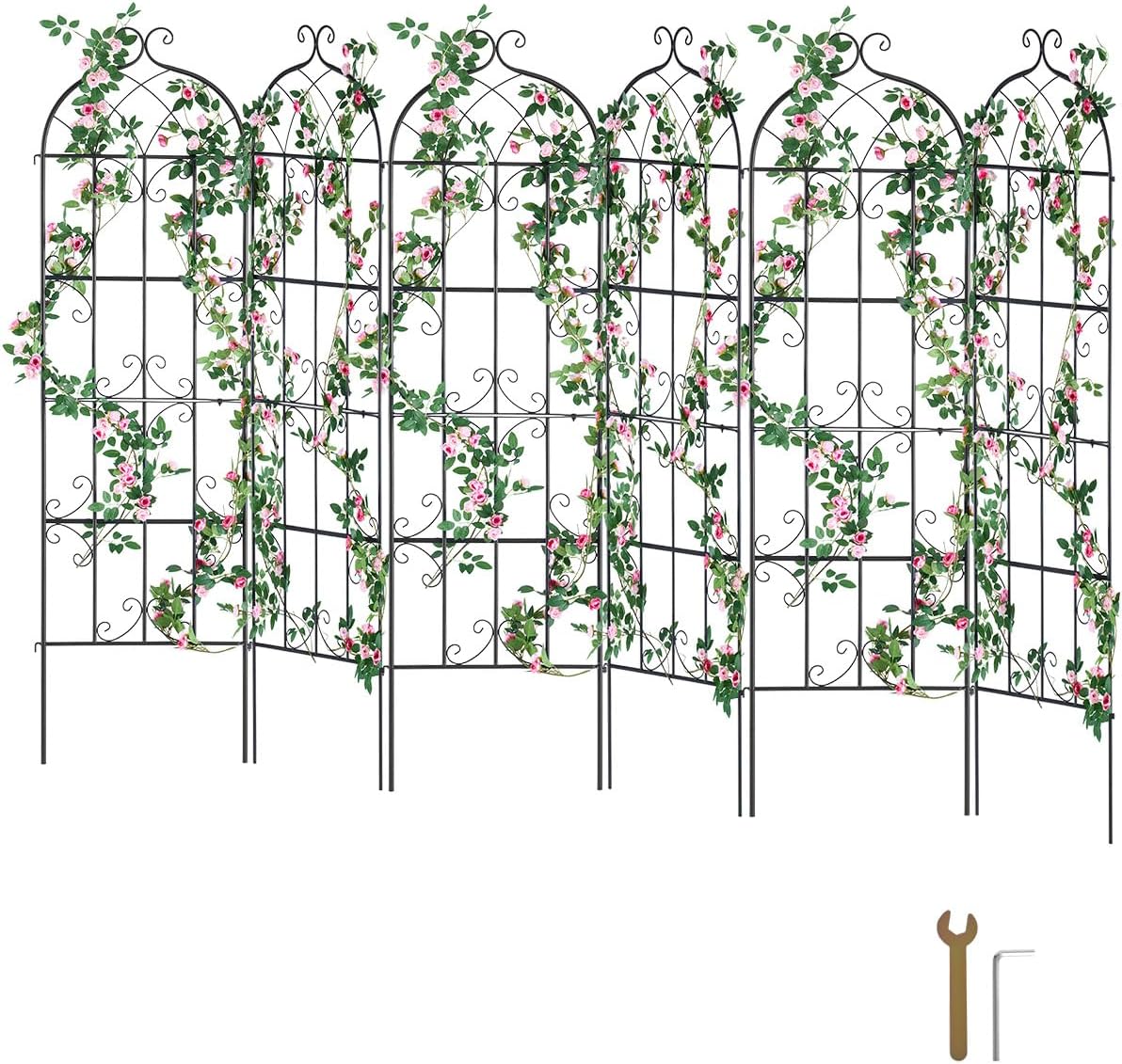 VEVOR Garden Trellis for Climbing Plants, 71 x 20 in, 6 Packs Rustproof Metal Garden Flower