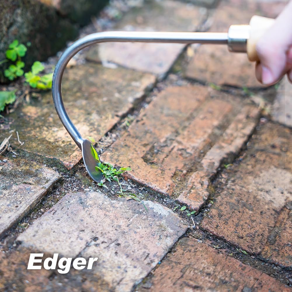 Berry&Bird Weed Puller, Crack Weeder Cultivator Garden Hand Tool, Durable Curved Head Hook & Wooden