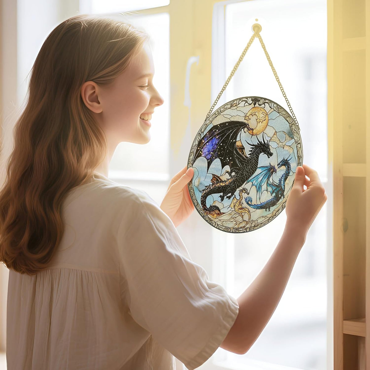 Dragon Stained Glass Window Hanging, 8 Inch Sun Catchers Indoor Window, Suncatchers for Windows