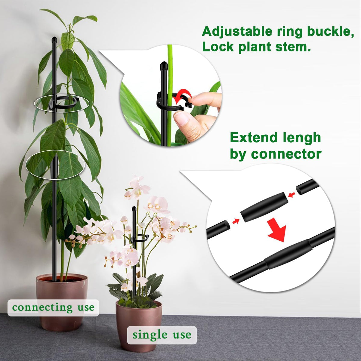 Plant Stakes 17inch &11inch SupKing Adjustable Length Plant Support Stake 16Pcs Black Orchid Stick
