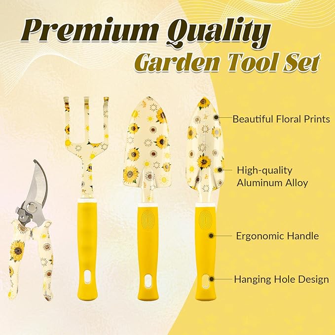 Gardening Gifts for Women, Gardening Tools for Women, 9 PCS Sunflower Garden Tools Set Kit with