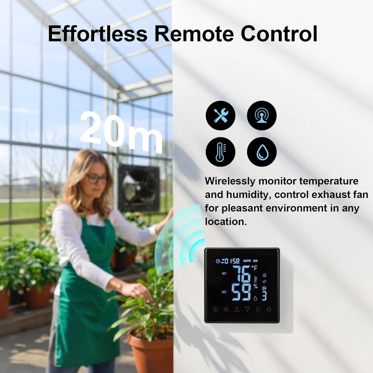 GROWNEER 12 Inch Exhaust Fan with Temperature Humidity Controller, 1200CFM Remote Control Shutter