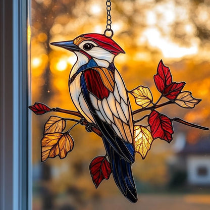 Red Woodpecker Acrylic Suncatcher Stained Glass Effect Window Car Hanging Christmas Ornament Indoor