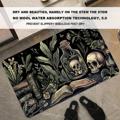 Bath Mat-Bathroom Rug，Books and Skulls-Absorbent Non Slip Quick Dry Stain Resistant Easy to Clean