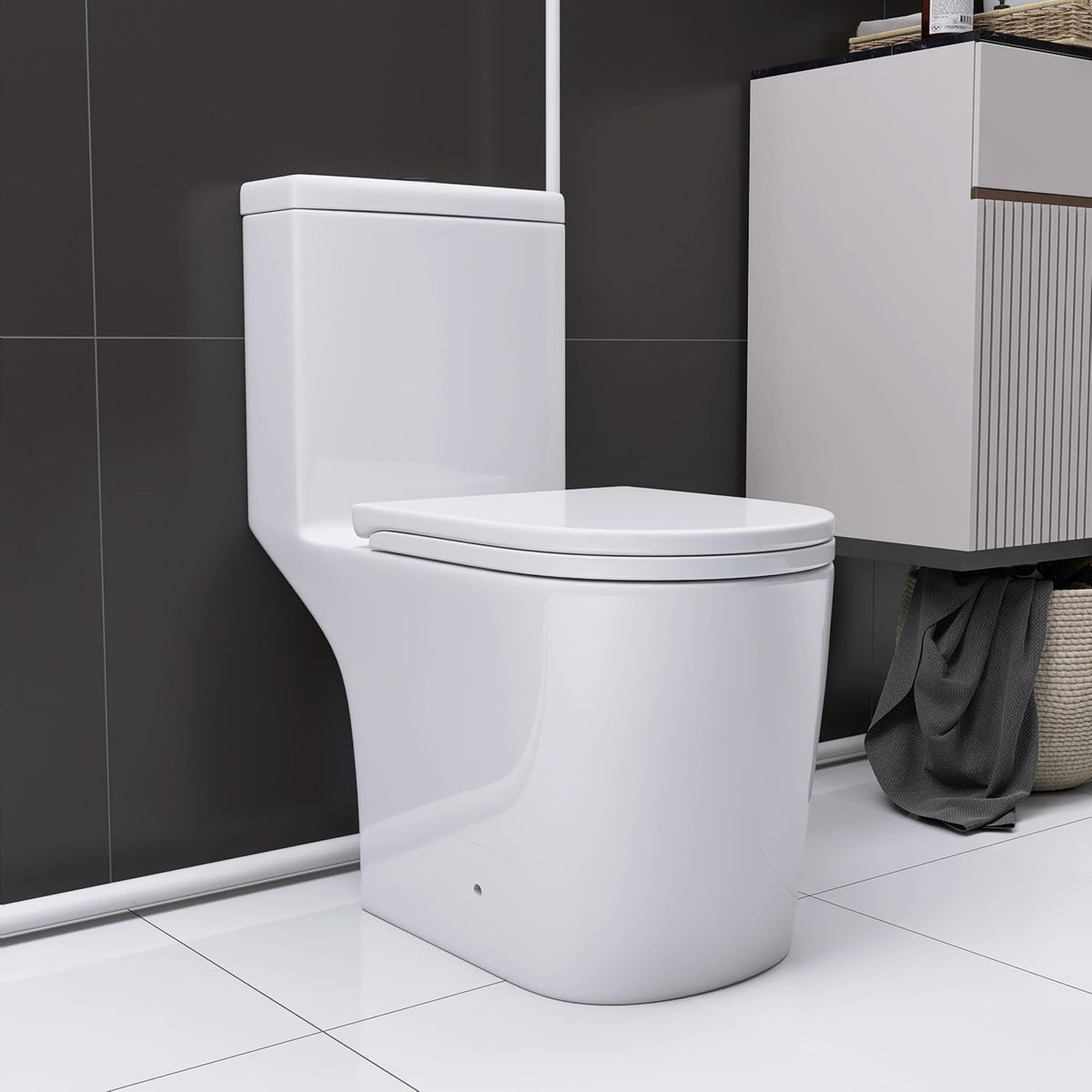 WinZo 450W Macerator Pump Toilet For Basement,Elongated 17-inch Tall Comfort Seat,Powerful