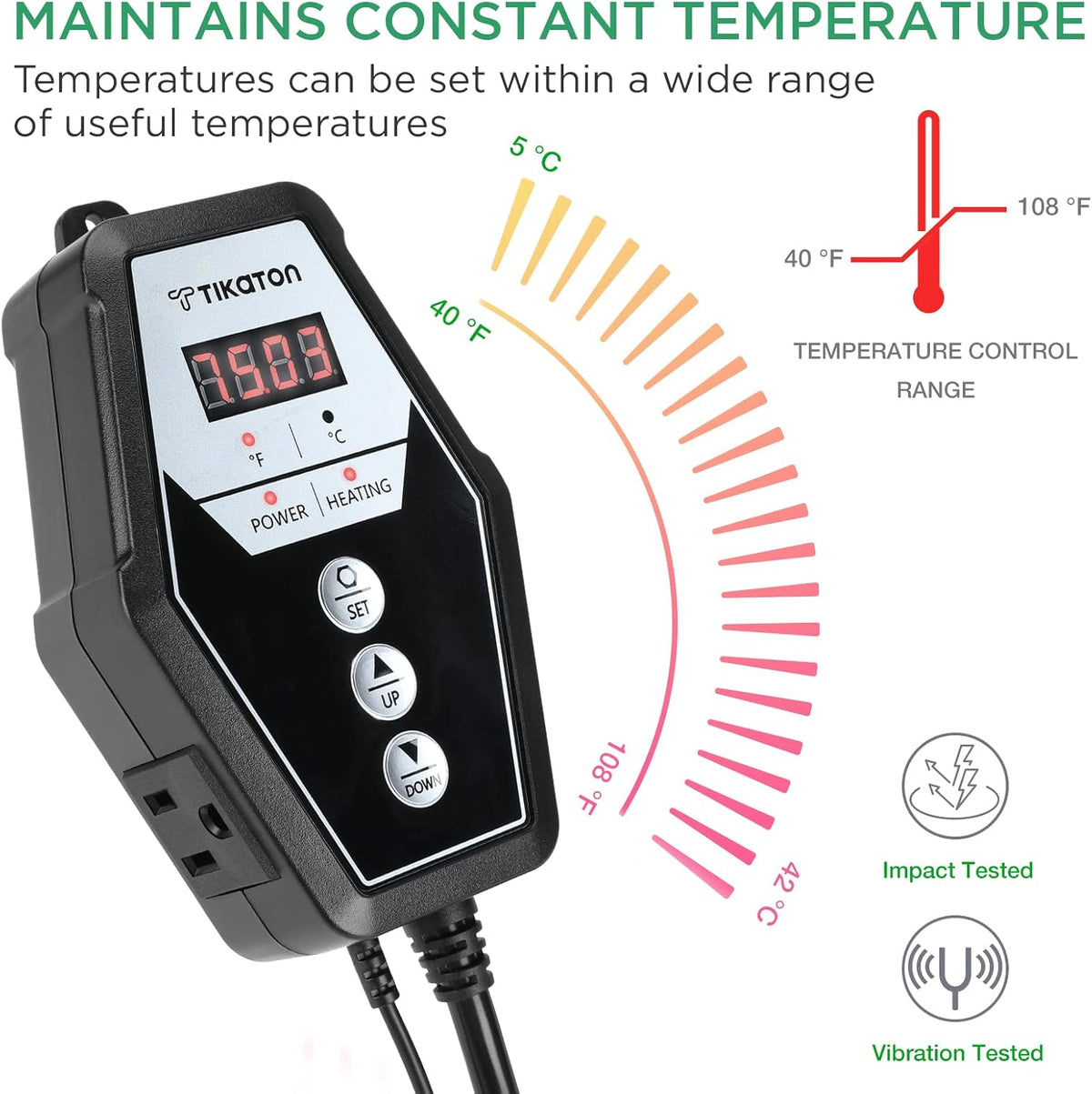Tikaton Reptile Heating Pad and Digital Thermostat Combo Set, Under Tank Heater for