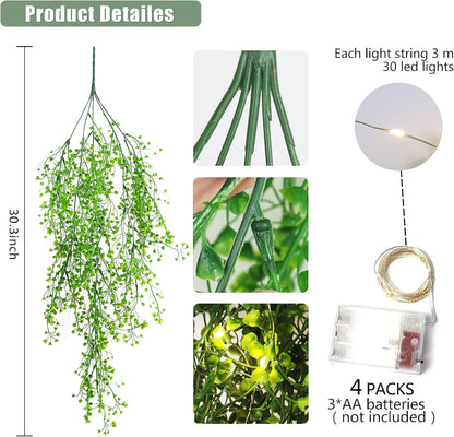 RECUTMS Pack of 4 Ferns Artificial Plants Large Artificial Hanging Plants Faux Ivy Vine Fake