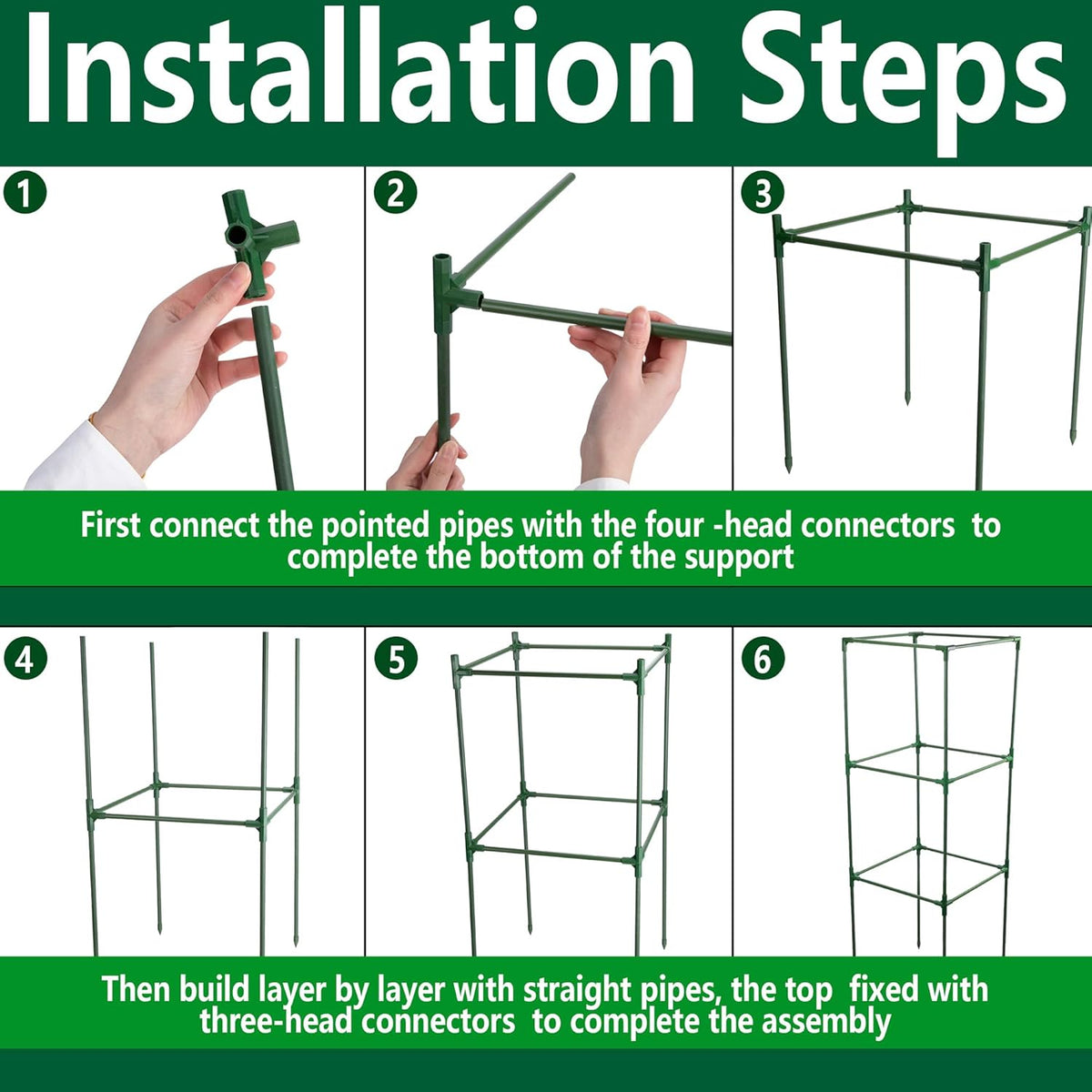 3 Packs 47 x 16 x 16 Inch Garden Tomato Cages with 17.7 Gallon Grow Bags- Square Plant Support