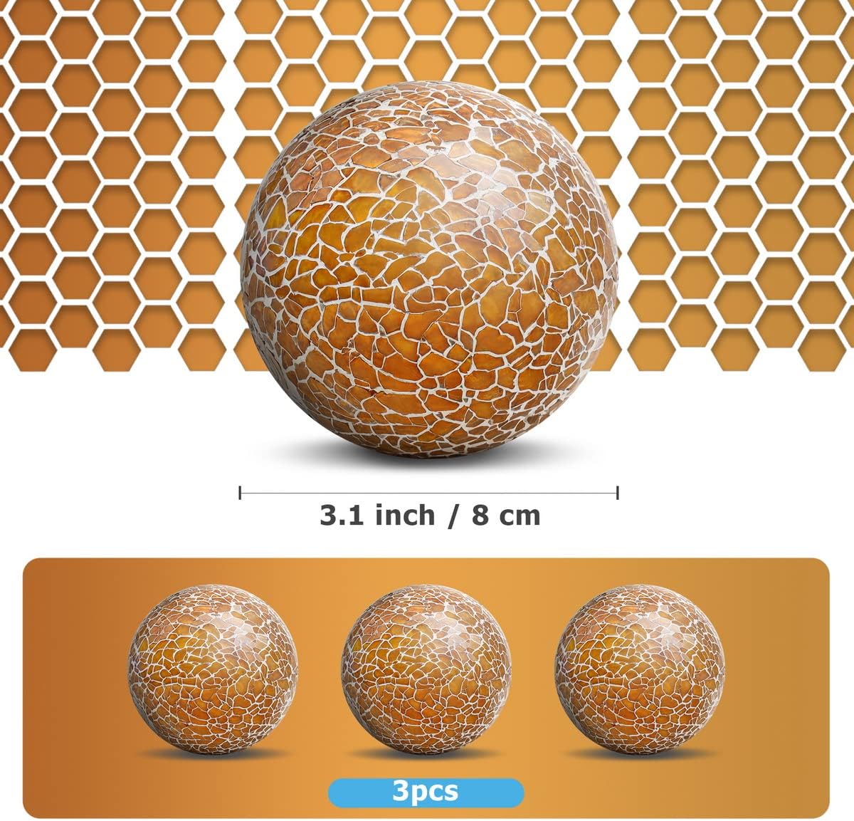3 PCS 3.35inch Decorative Glass Orbs Mosaic Sphere Balls Bowls Vases Tray Solid Gradients