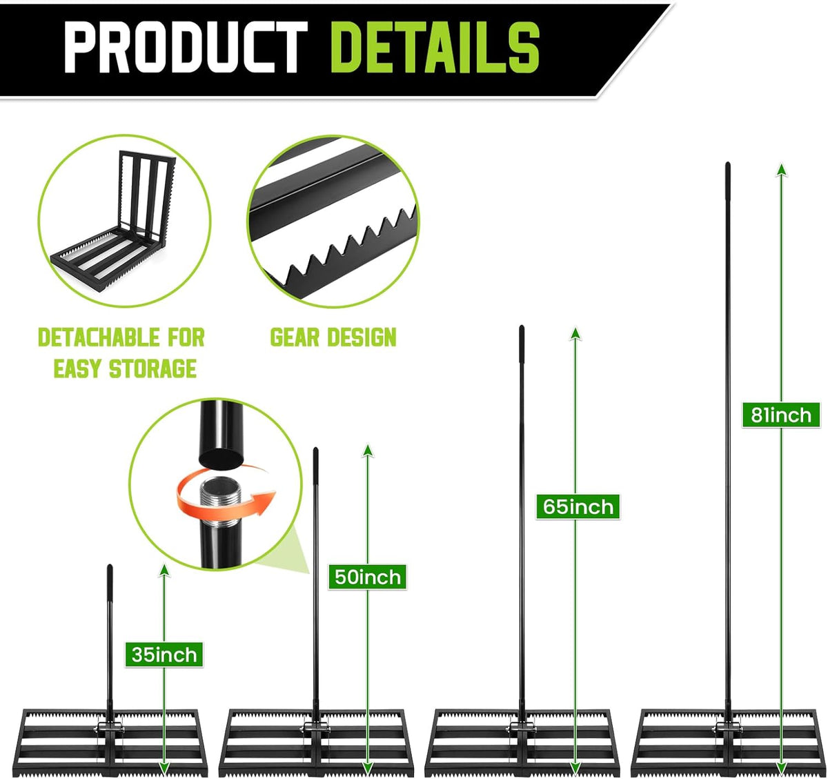 Lawn Leveling Rake with Teeth,Yard Ground Leveler 30”x10” Heavy Duty Leveler,Anti Flipping Smooth