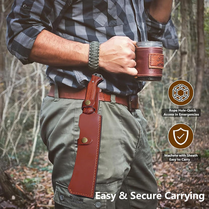 Machete w Sheath for Yard Work, 15'' Full Tang Camping Machete for Cutting Trees Heavy Duty