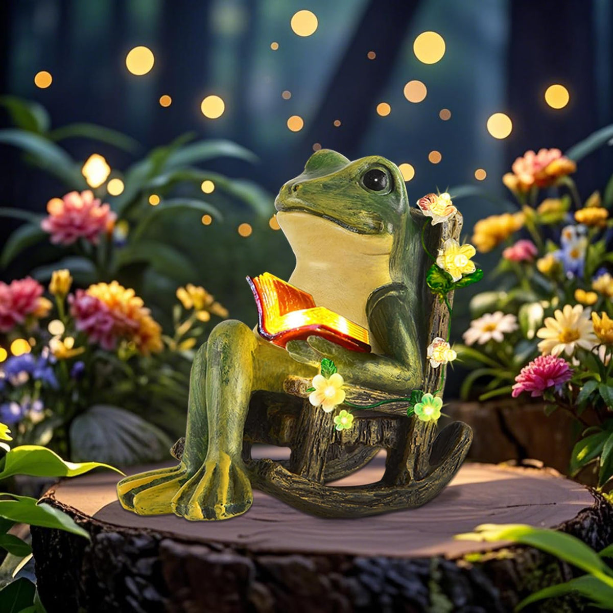 Solar Garden Miniature Frog Outdoor Statues Decor with Succulents Decorations and 7 LED Lights for