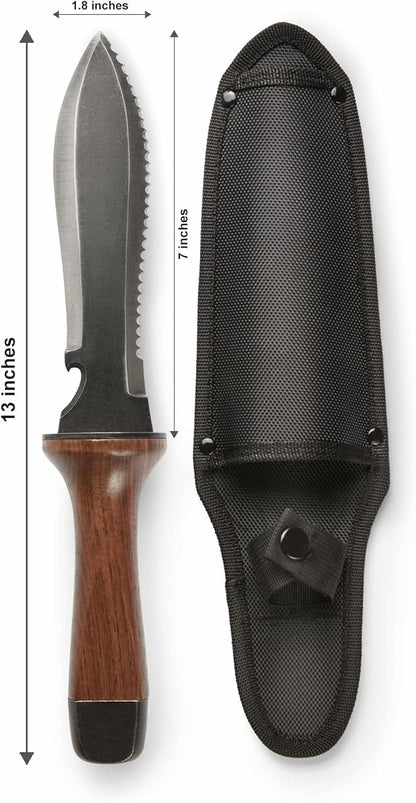 Hori Hori Garden Knife, Traditional Japanese Weeding Tool with ergonomic wooden handle. Large