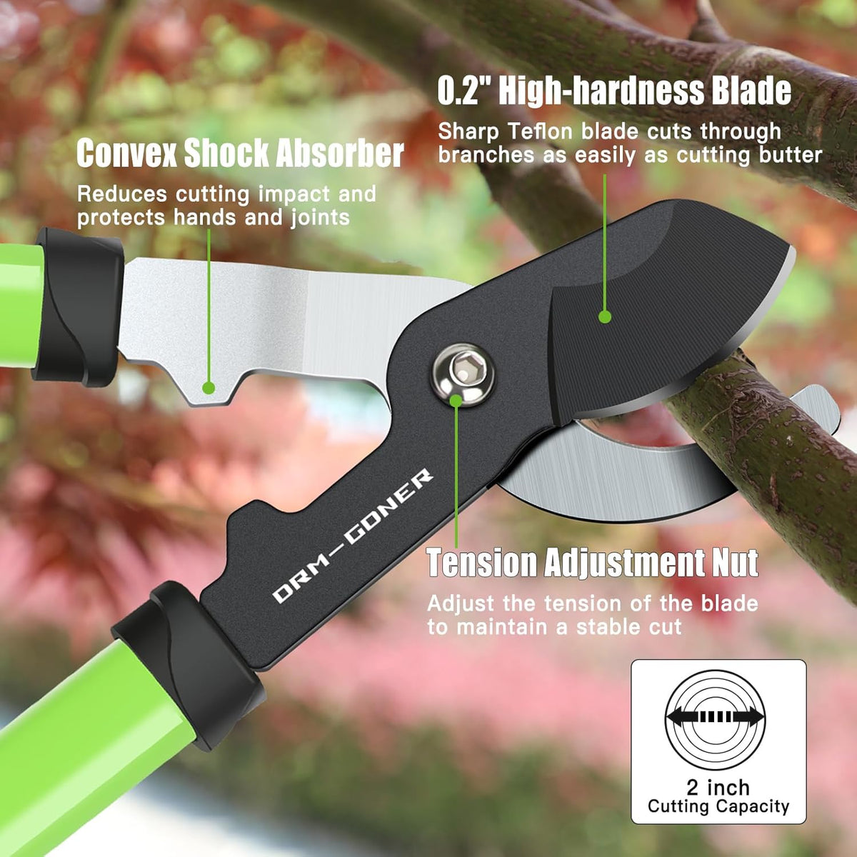 23" SK5 Dual-Blade Loppers Cuts 2" Dry/Wet Branches - Triangular Steel Tube & SecureLock, Heavy