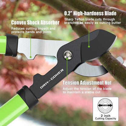 23" SK5 Dual-Blade Loppers Cuts 2" Dry/Wet Branches - Triangular Steel Tube & SecureLock, Heavy