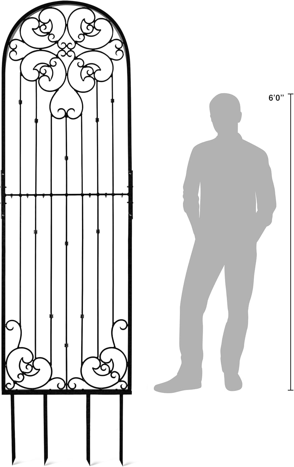 H Potter Black 8 Foot Tall Garden Trellis Wrought Iron Heavy Scroll Metal Decoration Lawn Patio and