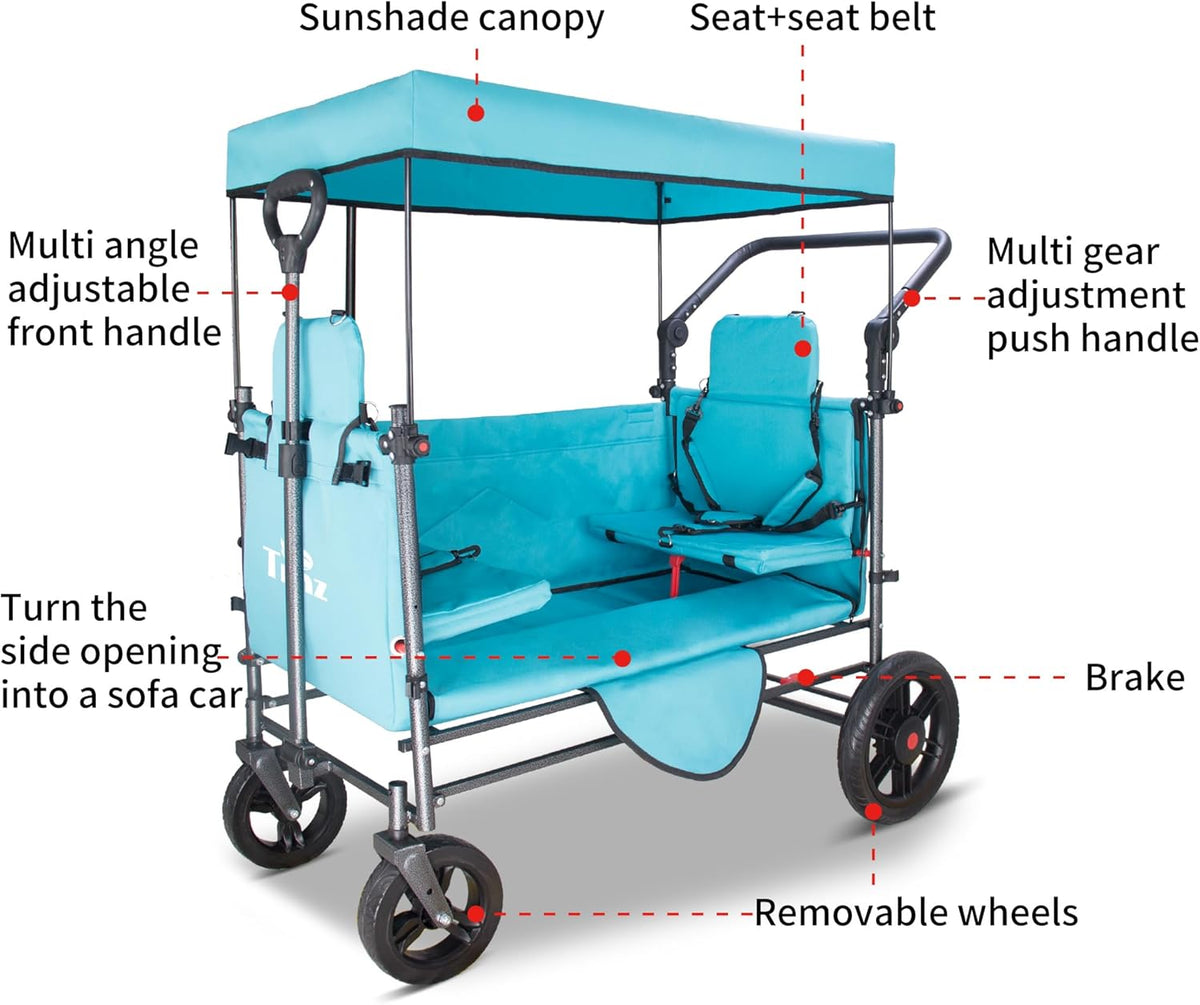 TMZ Collapsible Wagon Cart with Side-Opening Seat Conversion Design, Foldable Utility Wagon with 2