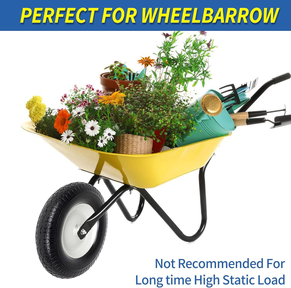 4.80/4.00-8" Flat-Free Tire and Wheel 16" Solid Wheelbarrow Tire, 6" Centered Hub, 5/8" Axle Bore