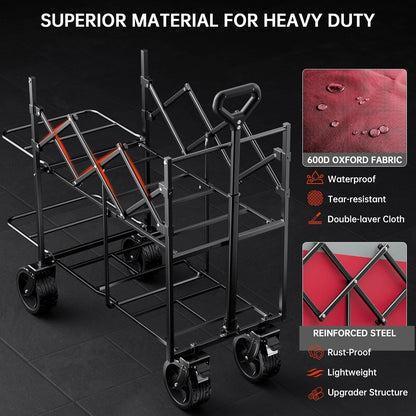 Double Decker Wagon 320L Large Capacity 400LBS Collapsible Sports Utility Cart with Big
