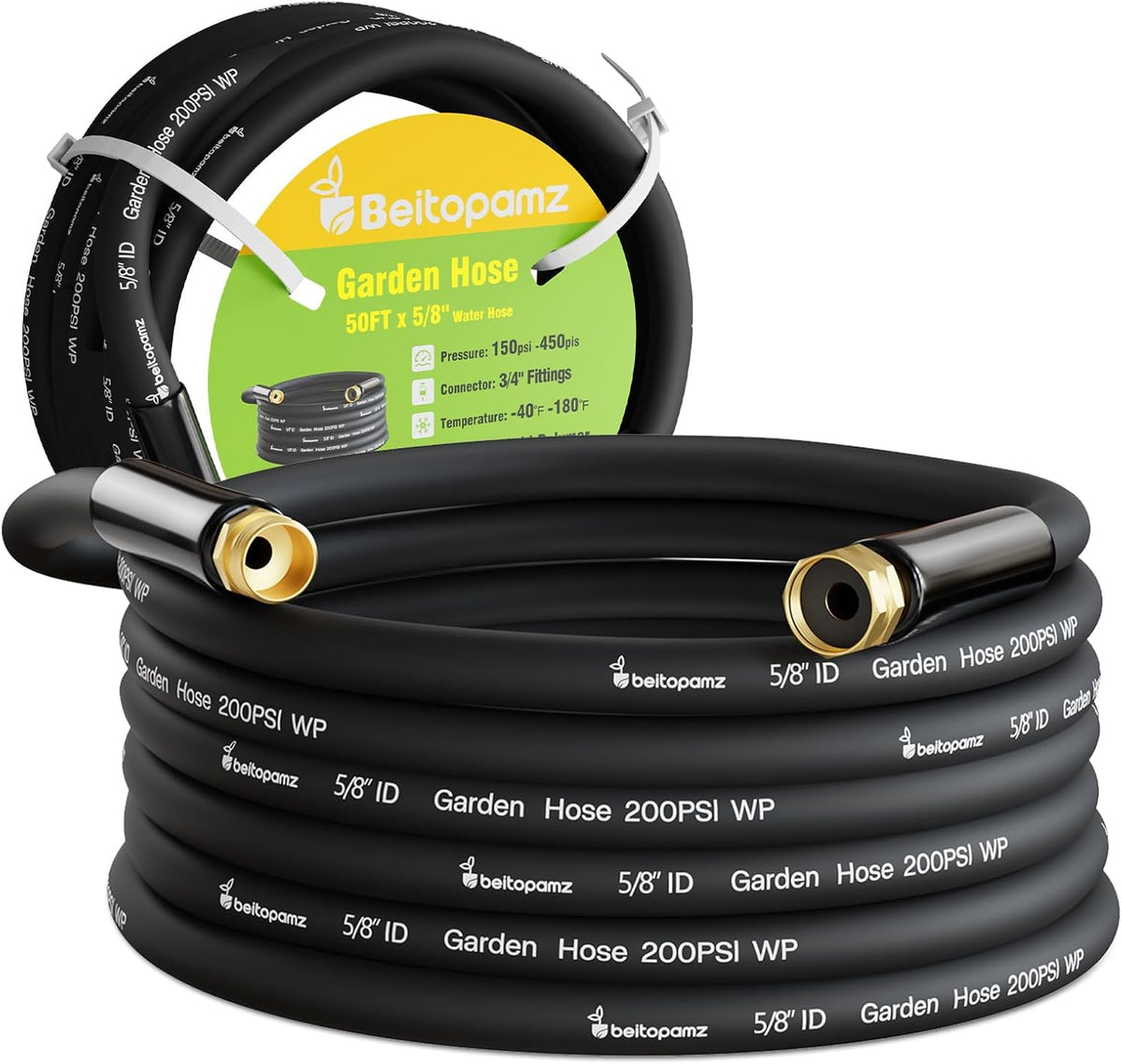 Garden Hose 50 ft x 5/8 in Heavy Duty Water Hose, Flexible and Durable, Lightweight Rubber Hybrid