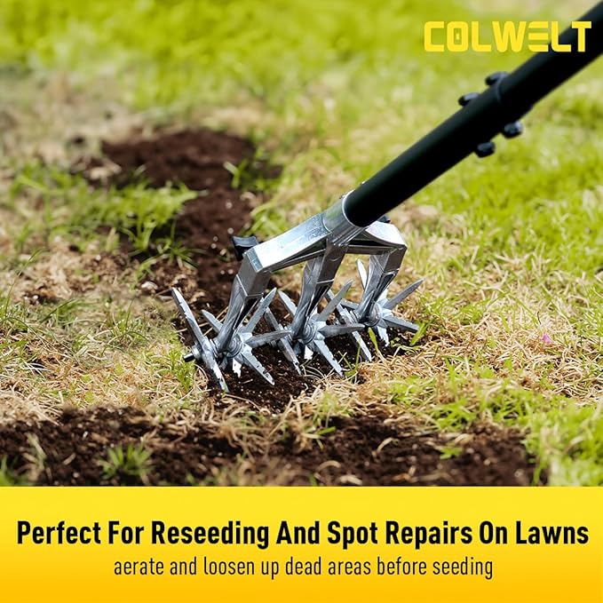 Colwelt Rotary Cultivator Garden Tool 61’’, Hand Tiller Garden Tool with Detachable Aluminum Tines
