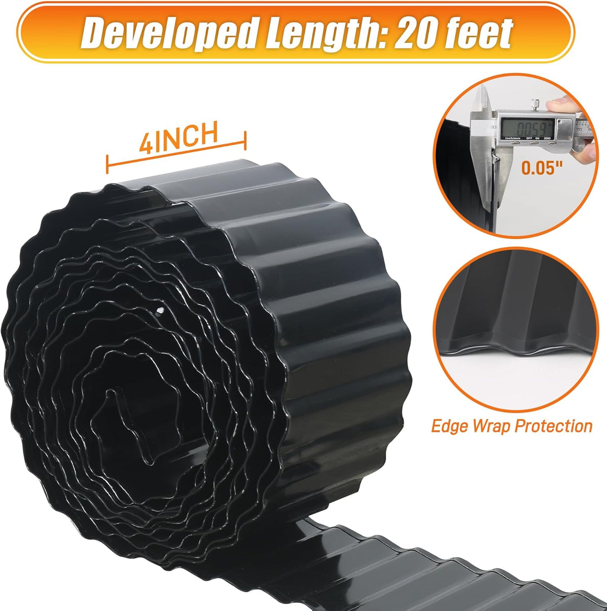Corrugated Metal Garden Edging, 4"×20Ft Landscape Edging Border for Lawn, Flower Bed, Garden Fence