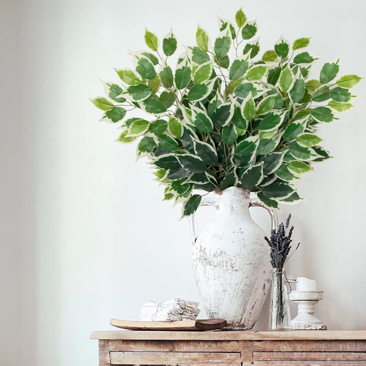 24PCS Ficus Leaves Artificial Branches - 24" Faux Ficus Greenery Tree Branches - Fake Leaves Sprays
