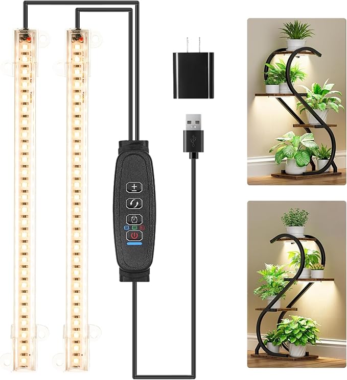 8.6'' Mini LED Grow Light Strips, Full Spectrum 3000K, 52 LED Plant Light with 3/9/12H Timer, 10