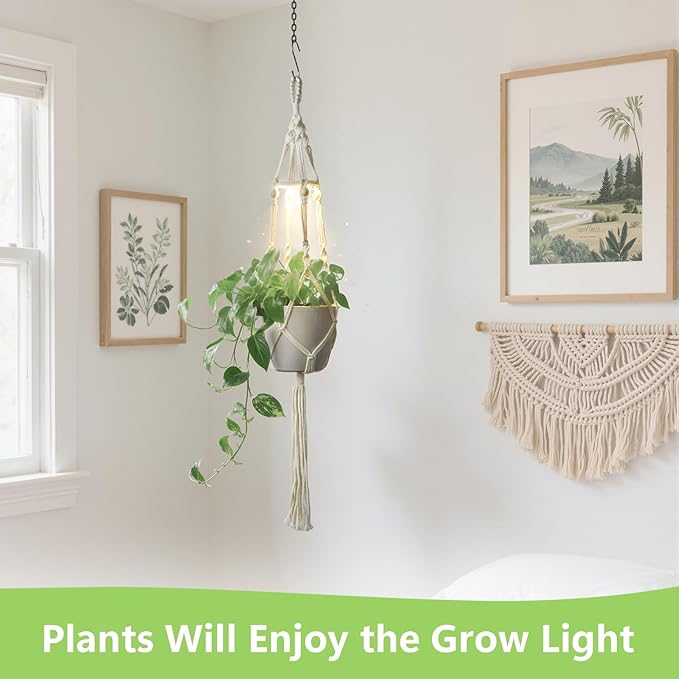 Macrame Plant Hanger with Grow Light: 2 Pack Sturdy Hanging Planters for Indoor Plants, Cute Plant