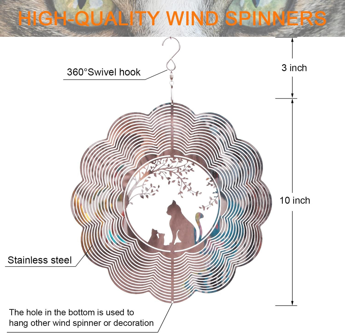 SPRING SONG Cat 3D Kinetic Wind Spinner for Yard and Garden Mirrored Stainless Steel Spinner Indoor