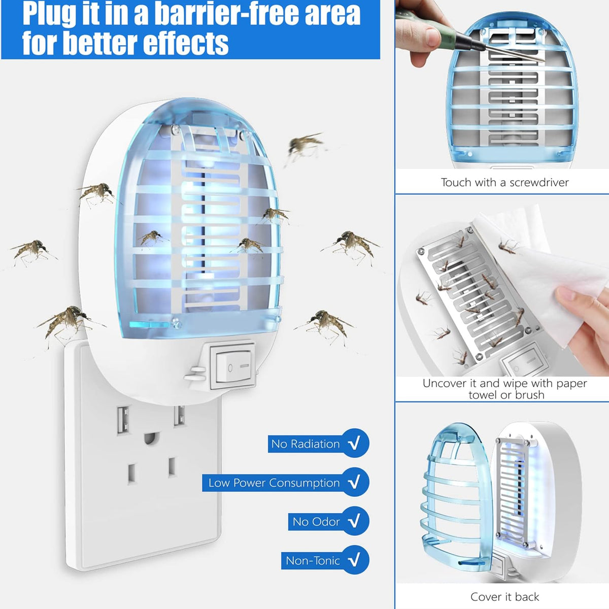 6 Pack Bug Zapper Indoor, Electronic Mosquitoes Killer Zapper with Blue Lights for Living Room