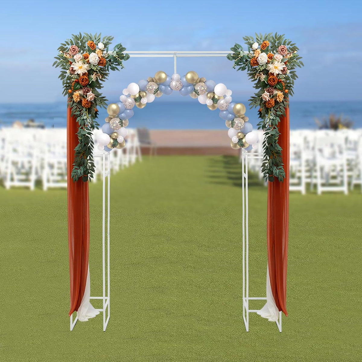 Wedding Arch Backdrop Stand, White Double Square Arch Backdrop Stand for Ceremony, 7.87ft Tall