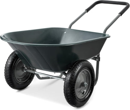 Best Choice Products Dual-Wheel Home Utility Yard Wheelbarrow Garden Cart w/Built-in Stand for