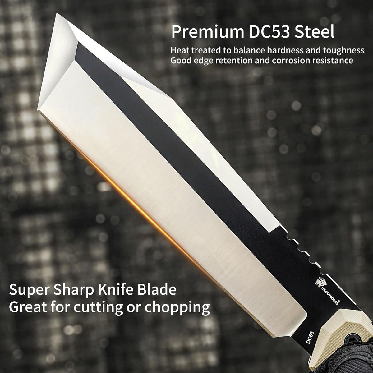 HX OUTDOORS 14 Inch Machete Camping Knife, Premium DC53 Steel Fixed Blade Knife, Kukri Gardening