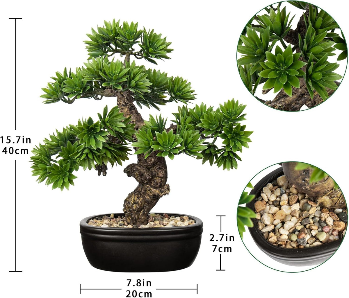 Fake Bonsai Tree Small Bonsai Plant 15.7” Tall Artificial Bonsai Trees with Black Pot Decorated