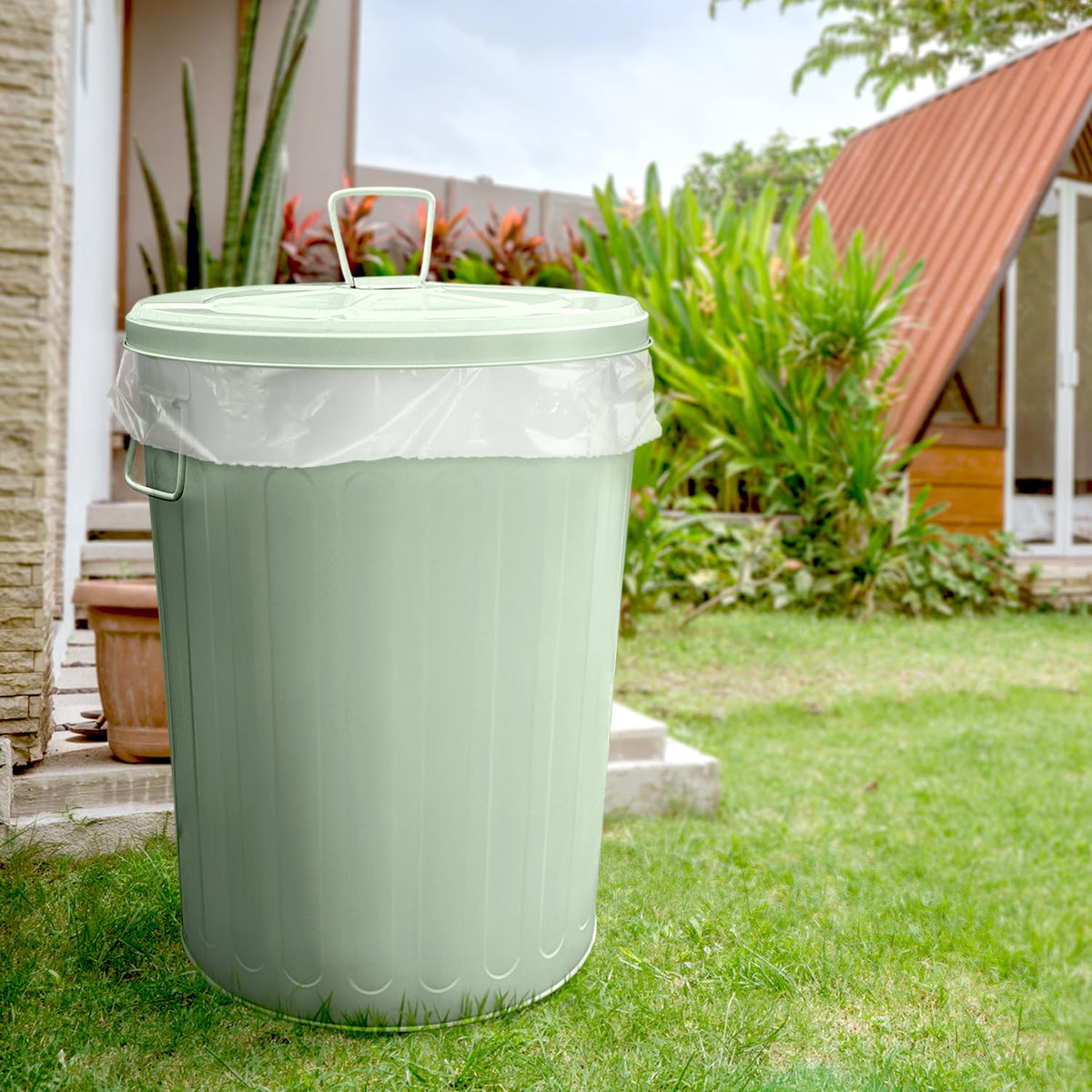 Plexon Large Metal Trash Can with Lid 20 Gallon, Decorative Outdoor Trash Can Heavy Duty Galvanized