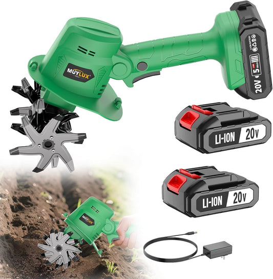20V Cordless Tiller Cultivator for Gardening, Electric Garden Tiller with 2 x 2.0Ah Batteries &