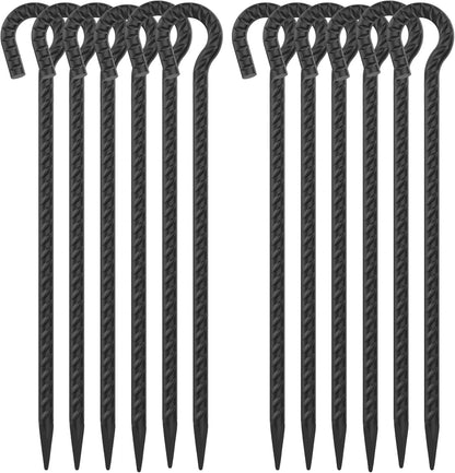 16 Inch Rebar Ground Stakes with Loop 1/2 inch Diameter Steel Tent Stakes (12 pcs), Heavy Duty Tree