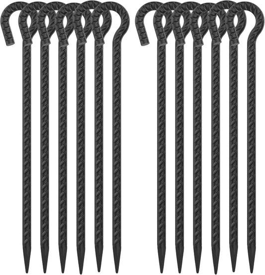 16 Inch Rebar Ground Stakes with Loop 1/2 inch Diameter Steel Tent Stakes (12 pcs), Heavy Duty Tree