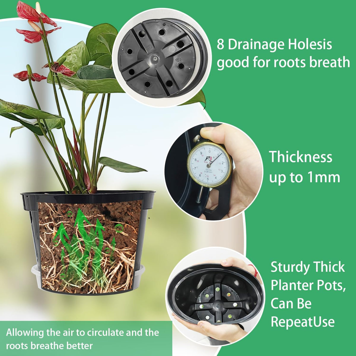 12 Pack Plant Pots, 8 Inch Plant Planter with Clear Saucer, Plastic Pots for Plants Indoor and Out