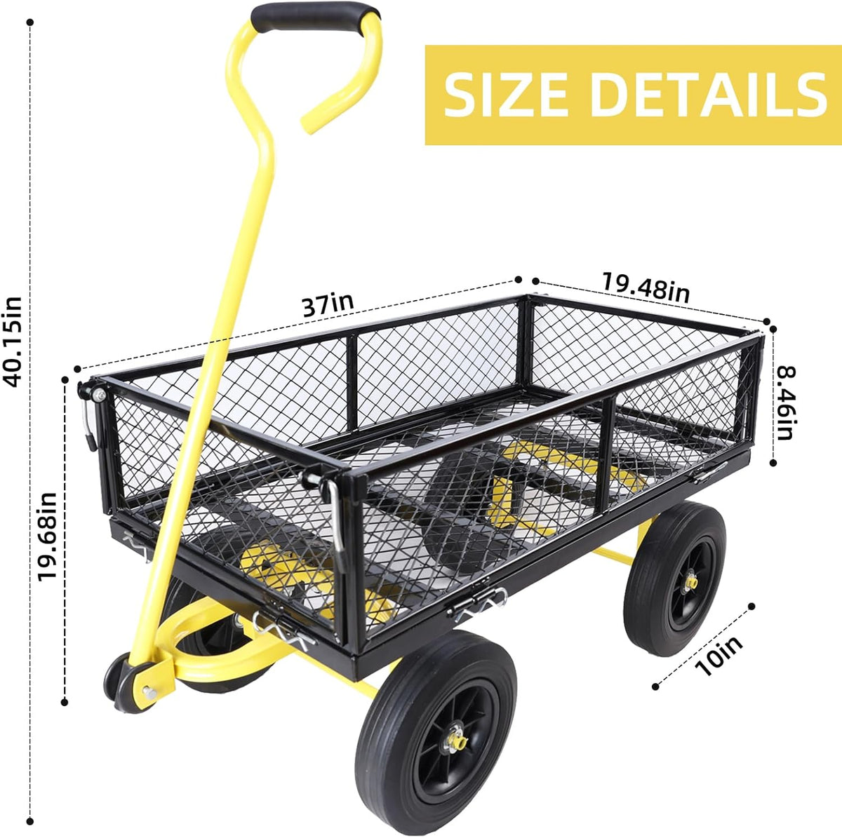Heavy Duty 480 Lbs Capacity Mesh Steel Garden Cart Folding Utility Wagon with Removable Sides