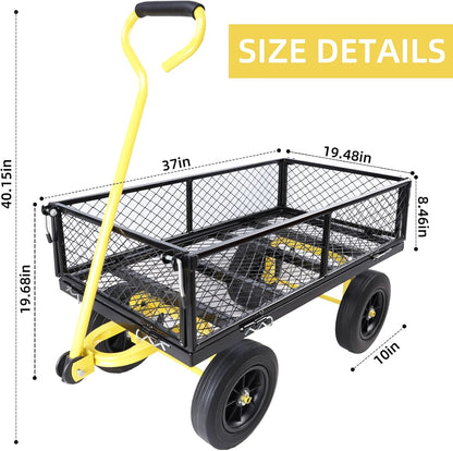 Heavy Duty 480 Lbs Capacity Mesh Steel Garden Cart Folding Utility Wagon with Removable Sides