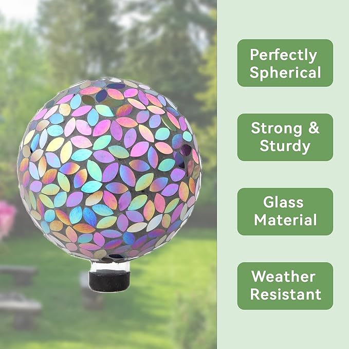 Lily's Home Colorful Mosaic Glass Gazing Ball, Designed with a Stunning Holographic Petal Mosaic