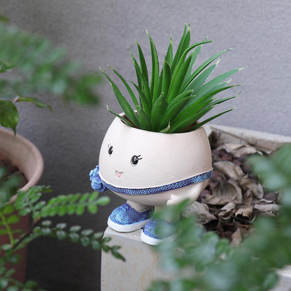 Smily Face Planter Pot with Cute Bag Resin Head Planters for String of Pearls Plant Live Unique
