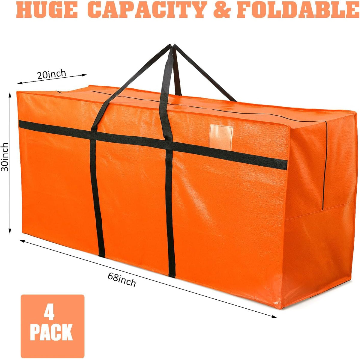 4 Pcs 176 Gallon Large Moving Bags with Zipper and Handles Foldable Storage Duffle Bags Heavy Duty