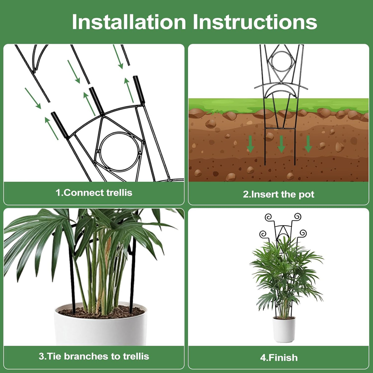 Stackable Metal Trellis for Climbing Plants Outdoor & Indoor - 4 Pack Garden Trellis for Potted