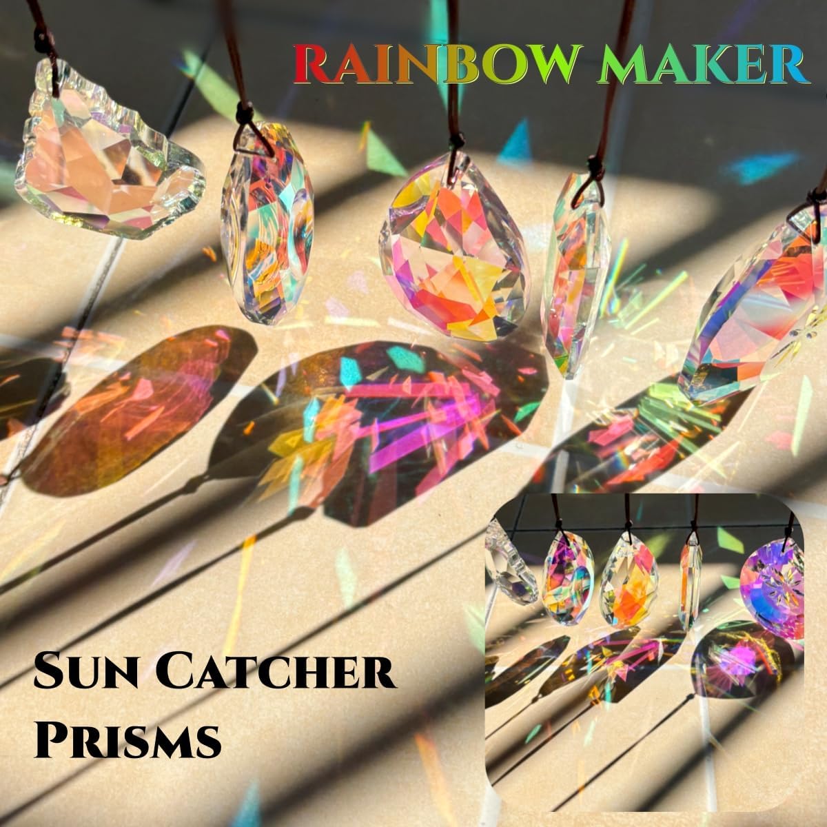 5Pcs 3-inch Crystal Sun Catcher Prisms for Windows Garden Patio,AB Colored Hanging Suncatchers with