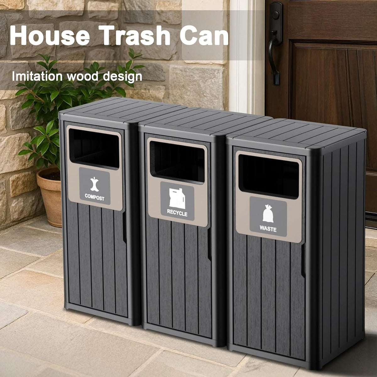ROJIK 35" Tall Outdoor Trash Can,Weatherproof Resin Garbage Indoor Durable Lightweight,Suitable for
